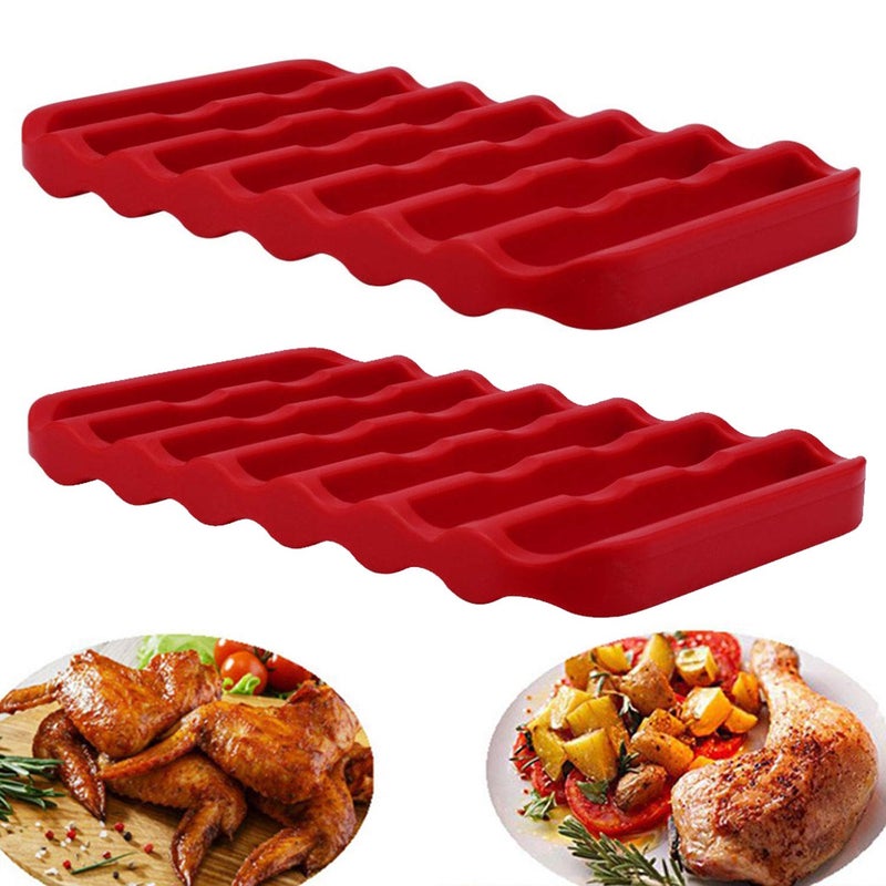 Fivebop 2 Pack Silicone Roasting Racks Non Stick Easy-Clean Cooling Rack for Cooking Baking Steaming (2pack-red) - Image 4